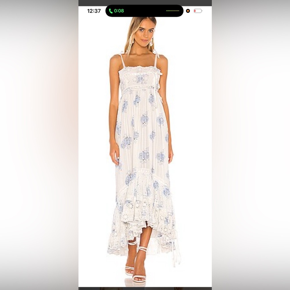 LoveShackFancy Vivi  Cream Maxi Dress with Blue Floral Print